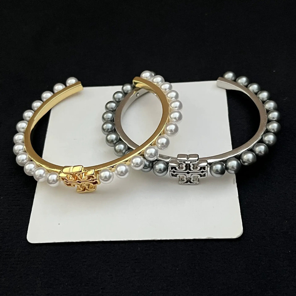 Tory Burch Crystal Pearl Hollow Statement Bracelet